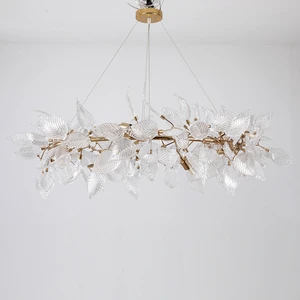 Italian Crystal Leaf Restaurant Hotel Branch Chandelier Luxury French Villa Living Room Hanging Fancy Brass Lighting Fixtures