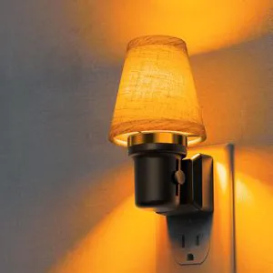 Plug-in Dimmable Night Light with Linen Lampshade Auto Sensor Lamp Eye-Care Light for Corridor Bedroom Bedside