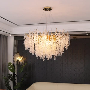 PM Modern Luxury Crystal Chandelier Aluminium Branch Bracket Living Room Pendant Light Dining Room Villa Ceiling Lamp