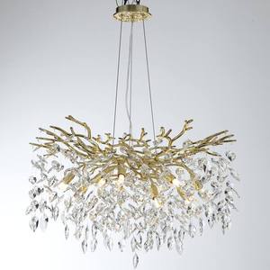 D23.6in Electroplating Aluminum Branch K9 Crystal Chandelier Modern Living Dining Bedroom Pendent Lamp Tree Round Luxury Light