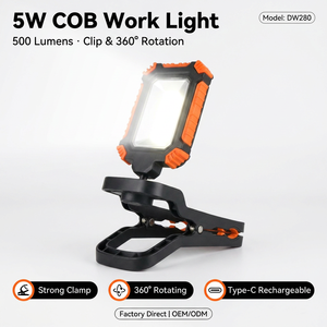 Rechargeable Work Light 500lm COB LED With Strong Clip 360° Rotation Lighting For Car Repair Garage Mechanic Inspection Lamp OEM