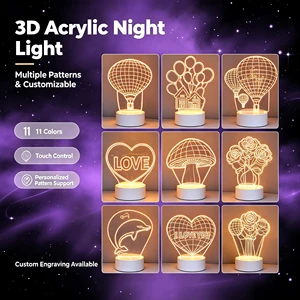Romantic Touch Control 3D Acrylic LED Heart Night Light Love Lamp for Valentine Bedroom Desk Table Decor Gift