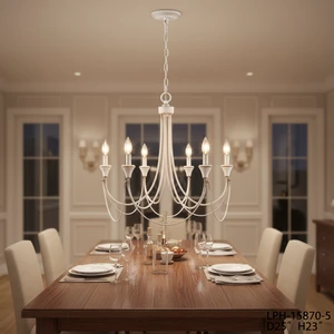 OEM ODM Chandelier Living Room Modern American Steel Style Long Middle Nordic Design LED E12 Pendant Light 360 Beam White/Black