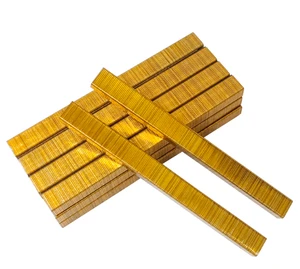21Ga Gold Staples Smooth Shank Steel Ring Shank Nail Sizes 8006 8008 8010 8012 8014 with Diamond Checkered Flat Head