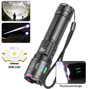 30W 1000Lumen 18650 Powerful LED Aluminum Alloy Lantern Built-in 3000M Tactical Portable Flashlight With Fluorescent Strip