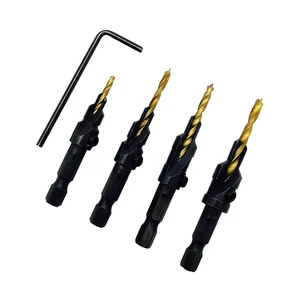 4 PCS Hex Shank Tin-Coated HSS Wood Countersink Drill Bit For Wood Screw
