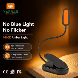Zero Blue Light Amber Aid Sleep Reading Lamp Flexible Rechargeable Clip-On Led Book Light Plastic Body for Bedroom Beside Use