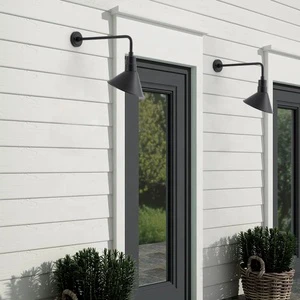 ETL 2 Pack Outdoor Sign Light Vintage Galvanized Steel Barn Lights Led Straight Arm Black Aluminum Exterior Sconce Wall Mounted