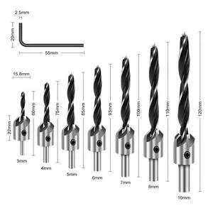 7pcs Countersink Drill Bit Set for Wood High Speed Steel Chamfer Counterbore Hole Cutter Free Hex Key Wrench Woodworking Reamer