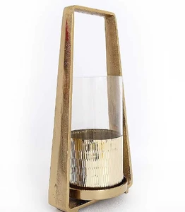 Modern Gold Metal Moroccan Lantern Glass Hurricane Pillar Candlestick Stand Luxury Wedding Party Centerpiece Home Easter