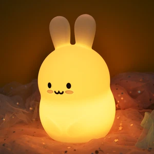 Cute Rabbit Silicone Lamp Warm LED Pat Touch Bunny Indoor Room Bedside Decorative Theme Ghost Cartoon Rabbit Night Light