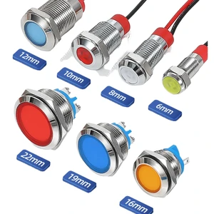 6-22mm IP65 110V Metal LED Power Indicator Light with Multi-color LEDs Panel Mount and Lead Wire Connection
