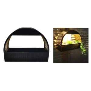 Black Half Circle Shaped Hollow Metal Solar Lantern Outdoor Decorative Light