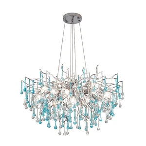 Modern Pendant Hanging Nordic Light Tree Branch E14 Glass Waterdrop Hotel Luxury Crystal Chandelier Luxury Crystal Beads Lamp