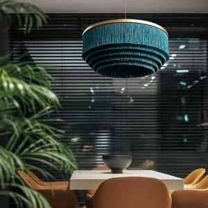 Modern Light Luxury Creative Indoor Living Room Hotel Large Round Brushed Nickel Tassel Pendant Light Lamp Chandelier