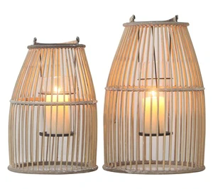 Rattan Weaving Storm Lantern Bamboo Woven Candle Holder With Handle Outdoor And Indooe Both Wooden Lantern For Home Decor