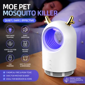 USB Physical Mosquito Killer Lamp Deer Antler Design, Vortex Suction Insect Catcher, Easy Clean Quiet Indoor Bug Zapper for Room