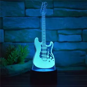 Music Cool Guitar Bass 3D LAMP Optical Illusion LED Night Light Remote Touch Control Battery Color-Changing Modern Living Room