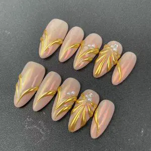 Factory Wholesale High-quality Handmade Press-on Nails, Almond Shape, Hand-painted 3D Styles, Reusable