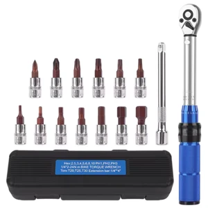 Professional 15pcs 1/4 Inch Drive 2-24NM Adjustable Torque Wrench Set for Bicycle Repairing