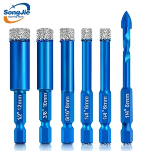 Songjie Factory Wholesale Multifunctional Cross Diamond Tungsten Carbide Glass Drill Bits 6-12mm Hexagonal Handle Drills Drills