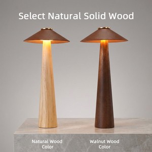 Rechargeable LED Dome Table Lamp Touch Control Cordless Wooden Bedside Night Light For Bedroom Living Room Desk