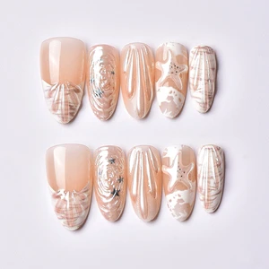 30-Piece Set: 3D Ocean Shell Press-On Nails Niche, Resort-Style, and High-End Summer Beach Nail Art
