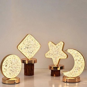 Moon Star Led Night Light Rechargeable Plastic Modern Table Touch Switch Dimmable Ramadan Room Decor Ambient 3D Moon Eid Gift