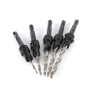 HSS Woodworking Countersink Drill Bit Set 3in1 for #6 8 10 12 16 Screws M2 Pilot Drill Bits Adjustable Depth 1/4 Hex Shank Drill