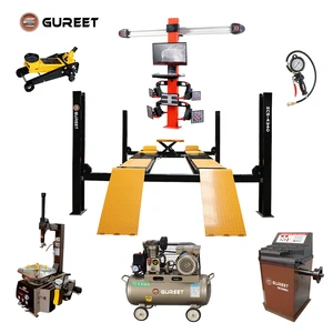 HuaTong Full Set 4 Post Car Lifts Wheel Alignment Combo Scissor Lift Car Tire Changer For Workshop With Car Jack