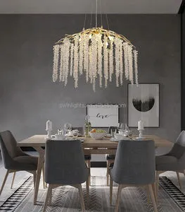 Modern Luxury Iron Glass Branch-shaped Tassel Crystal Chandelier Household Pendant Light Italian Lighting