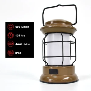 Dual Power 600 lm Rechargeable Camping Lantern Iron Body with Bright COB LED for Outdoor Camping Emergency & Garden Use