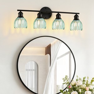 4-Light Bathroom Light Fixtures Modern Vanity Lights with E26 Bulbs Clear Glass Shade Bathroom Wall Lamp for Mirror Kitchen