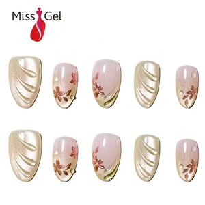 Luxury Press On Nails Glossy Nude Gold Magnetic Cat Eye Unghie Finte Acrylic Press On Nails Thick 3d Nail Art Wholesale