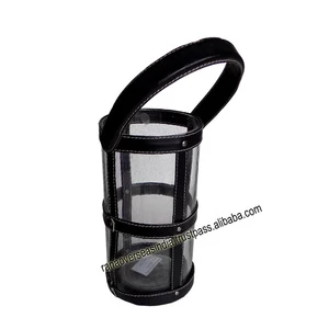 New Arrival Top Grade Glass Cylindrical Lanterns With Black Leather Straps for Indoor Outdoor Wedding Decoration