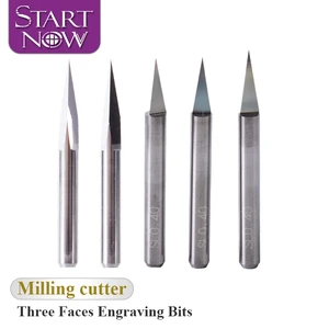 Startnow CNC Milling Cutters Triangular Engraving Bits Jade Marble Wood Carving Router Bit Tool Tungsten Steel End Mills