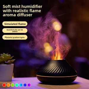 Simulated Flame Electric Aromatherapy Diffuser 7 Color-Changing Lights 130ml Capacity Eco-Friendly Ultrasonic Essential Oil