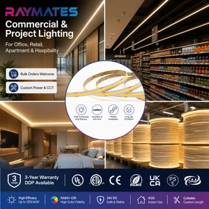 High Efficiency 140-150lm/W Flexible COB Strip Light 24V High Density 480LEDs COB LED Strip for Cabinet Retail Display Indoor