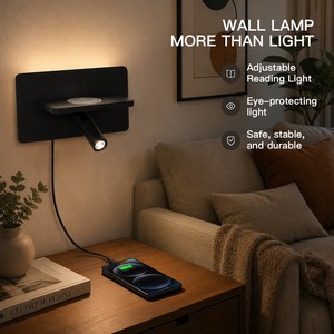 OEM ODM Bedside Wall Lamp With 2W Reading Spot 5W Backlight USB And Wireless Charging