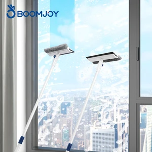 BOOMJOY Double Sided Microfiber Scrubber Extendable Pole Telescopic Glass Wiper Washer Window Cleaner Squeegee