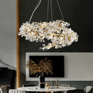 PM Luxury Aluminum Branch Crystal Chandelier S-shaped Design Villa Dining Bedroom Pendant Lamp Modern Living Room Hanging Lights