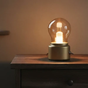 Portable Bedroom Table Lamp Rechargeable Battery Glass LED Lantern Mini Light for Bedroom Use