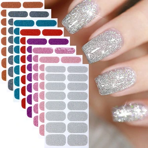 Wholesale Trendy 16 Tips Glitter Shimmer Sparkly Waterproof Non-toxic Gel Nail Wraps For Professional Salon DIY Manicure