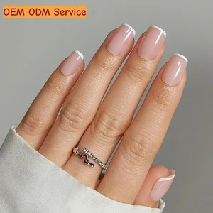 Custom Nails Design Square False Fake Nails Bulk Wholesale Soft Gel French Nails Tips Manicure Handmade Stick Press On Nails Kit