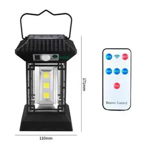 Outdoor Solar LED Camping Lantern with Two Batteries Green IP65 Rated Remote Control & Dimmable for Garden Use