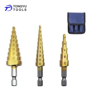 3 Pcs 3-20mm Step Drill Bit Set, TiN Coated 1/4