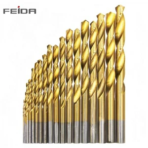 FEIDA 6542 Titanium-Plated Drill Bit Set Straight Handle Diamond Surface Finish Carbide Machine Bits Industrial Steel