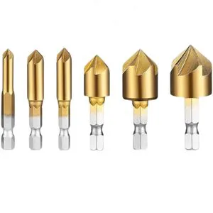 6Pcs 5 Flute 90 ° Meter for Wood 1/4'' 6mm-19 mm Countersink Drill Bit Set HSS Countersink Drills