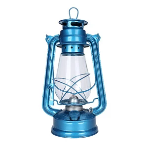 12 Inch Blue Kerosene Glass Hurricane Oil Lamp Windproof Hanging Lantern for Camping Large Size Lantern