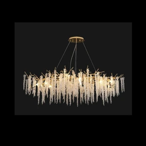 Duplex Staircase Big Chandeliers with Crystal Elm Flowers Tassels Hanging Lamps Brass Branch Villa Pendant Lights